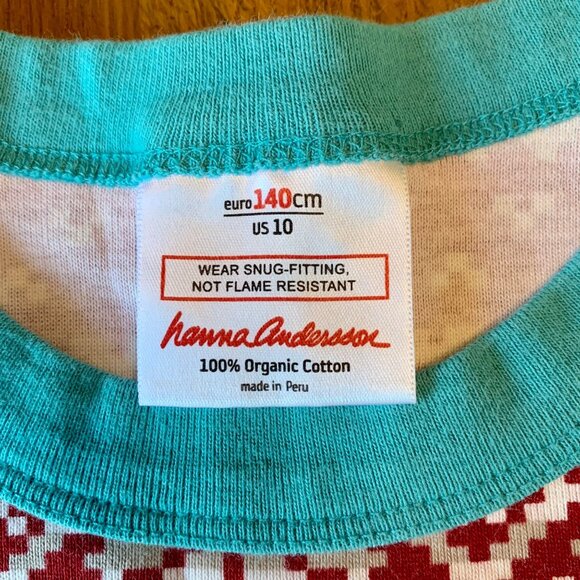 HANNA ANDERSSON Fair Isle Pajamas Kids 10 140 Red Cotton Long John Christmas Pjs - Picture 7 of 8